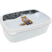 MuchoWow Broodtrommel Wit - Lunchbox - Brooddoos - Vos - Sneeuw - Bos - 18x12x6 cm - Volwassenen