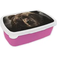 MuchoWow Broodtrommel Roze - Lunchbox - Brooddoos - Beer - Vacht - Bruin - 18x12x6 cm - Kinderen - Meisje