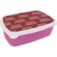 MuchoWow Broodtrommel Roze - Lunchbox - Brooddoos - Quotes - Christmas - Patronen - Rood - Wit - 18x12x6 cm - Kinderen - Meisje
