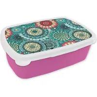 MuchoWow Broodtrommel Roze - Lunchbox - Brooddoos - Meisjes - Bloemen - Patronen - Girl - Kids - Kinderen - 18x12x6 cm - Kinderen - Meisje