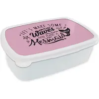 MuchoWow Broodtrommel Wit - Lunchbox - Brooddoos - Zeemeerminnenstaart - Spreuken - Roze - 18x12x6 cm - Volwassenen