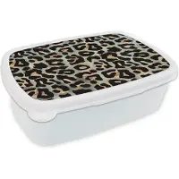 MuchoWow Broodtrommel Wit - Lunchbox Panterprint - Zwart - Bruin - Luxe - Brooddoos 18x12x6 cm - Brood lunch box - Broodtrommels voor kinderen en volwassenen