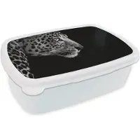 MuchoWow Broodtrommel Wit - Lunchbox - Brooddoos - Luipaard - Zwart - Wit - Vacht - 18x12x6 cm - Volwassenen