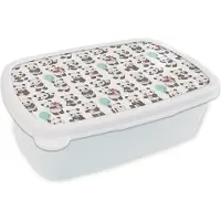 MuchoWow Broodtrommel Wit - Lunchbox - Brooddoos - Cadeau - Panda - Patroon - 18x12x6 cm - Volwassenen