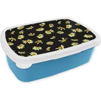 MuchoWow Broodtrommel Blauw - Lunchbox - Brooddoos - Madelief - Zwart - Patroon - 18x12x6 cm - Kinderen - Jongen