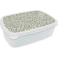 MuchoWow Broodtrommel Wit - Lunchbox - Brooddoos - Bloemen - Patronen - Planten - 18x12x6 cm - Volwassenen