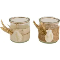 Dijk Natural Collections Waxinelichthouder - Jute en Schelpen - 8x8 cm - Set van 2 Stuks