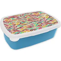 MuchoWow Broodtrommel Blauw - Lunchbox Bladeren - Lijn - Patronen - Brooddoos 18x12x6 cm - Brood lunch box - Broodtrommels voor kinderen en volwassenen