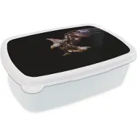 MuchoWow Broodtrommel Wit - Lunchbox - Brooddoos - Adelaar - Vogel - Veren - 18x12x6 cm - Volwassenen