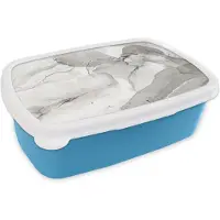 MuchoWow Broodtrommel Blauw - Lunchbox - Brooddoos - Marmer - Zwart - Wit - 18x12x6 cm - Kinderen - Jongen