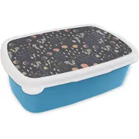 MuchoWow Broodtrommel Blauw - Lunchbox - Brooddoos - Ruimte - Maan - Sterren - Bloemen - Patroon - 18x12x6 cm - Kinderen - Jongen