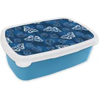 MuchoWow Broodtrommel Blauw - Lunchbox - Brooddoos - Vlinder - Insecten - Blauw - Wit - Design - 18x12x6 cm - Kinderen - Jongen