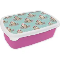 MuchoWow Broodtrommel Roze - Lunchbox - Brooddoos - Patronen - Uil - Kerst - 18x12x6 cm - Kinderen - Meisje