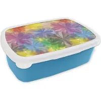 MuchoWow Broodtrommel Blauw - Lunchbox - Brooddoos - Regenboog - Bloemen - Abstract - Patronen - 18x12x6 cm - Kinderen - Jongen