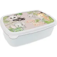 MuchoWow Broodtrommel Wit - Lunchbox - Brooddoos - Jungle - Dieren - Roze - 18x12x6 cm - Volwassenen