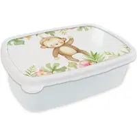 MuchoWow Broodtrommel Wit - Lunchbox - Brooddoos - Aap - Jungle - Waterverf - 18x12x6 cm - Volwassenen