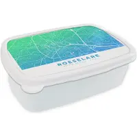 MuchoWow Broodtrommel Wit - Lunchbox - Brooddoos - Stadskaart - Roeselare - Blauw - Groen - 18x12x6 cm - Volwassenen