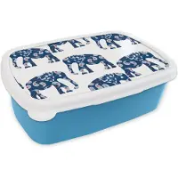 MuchoWow Broodtrommel Blauw - Lunchbox - Brooddoos - Olifant - Dier - Patroon - 18x12x6 cm - Kinderen - Jongen