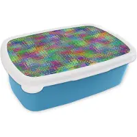 MuchoWow Broodtrommel Blauw - Lunchbox - Brooddoos - Psychedelic - Patronen - Regenboog - 18x12x6 cm - Kinderen - Jongen