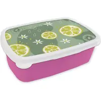 MuchoWow Broodtrommel Roze - Lunchbox - Brooddoos - Zomer - Citrus - Kiwi - Bloemen - 18x12x6 cm - Kinderen - Meisje