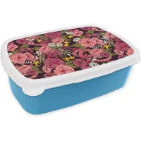 MuchoWow Broodtrommel Blauw - Lunchbox - Brooddoos - Jungle - Bloemen - Patronen - 18x12x6 cm - Kinderen - Jongen