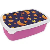 MuchoWow Broodtrommel Roze - Lunchbox - Brooddoos - Sterren - Nacht - Patronen - Kind - 18x12x6 cm - Kinderen - Meisje