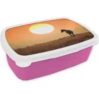 MuchoWow Broodtrommel Roze - Lunchbox - Brooddoos - Wild paard op grasland - 18x12x6 cm - Kinderen - Meisje