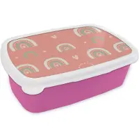 MuchoWow Broodtrommel Roze - Lunchbox - Brooddoos - Meisjes - Regenboog - Hartjes - Patronen - Girl - Roze - Kinderen - Kind - 18x12x6 cm - Kinderen - Meisje