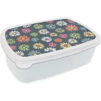 MuchoWow Broodtrommel Wit - Lunchbox - Brooddoos - Regenboog - Design - Bloemen - Flora - 18x12x6 cm - Volwassenen