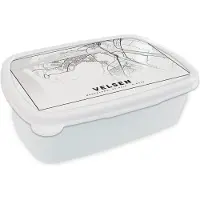 MuchoWow Broodtrommel Wit - Lunchbox - Brooddoos - Stadskaart - Velsen - Nederland - 18x12x6 cm - Volwassenen
