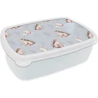 MuchoWow Broodtrommel Wit - Lunchbox - Brooddoos - Winter - Patronen - Konijn - Beer - 18x12x6 cm - Volwassenen