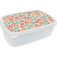 MuchoWow Broodtrommel Wit - Lunchbox Kip - Patroon - Bloemen - Brooddoos 18x12x6 cm - Brood lunch box - Broodtrommels voor kinderen en volwassenen
