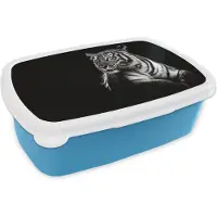 MuchoWow Broodtrommel Blauw - Lunchbox - Brooddoos - Tijger - Dieren - Zwart - Wit - 18x12x6 cm - Kinderen - Jongen
