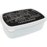 MuchoWow Broodtrommel Wit - Lunchbox - Brooddoos - Kaart - Leeuwarden - Zwart - 18x12x6 cm - Volwassenen