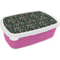 MuchoWow Broodtrommel Roze - Lunchbox Panter - Luxe - Patronen - Brooddoos 18x12x6 cm - Brood lunch box - Broodtrommels voor kinderen en volwassenen