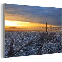 MuchoWow Wanddecoratie Metaal - Aluminium Schilderij Industrieel - Parijs - Skyline - Zon - 60x40 cm - Dibond - Foto op aluminium - Industriële muurdecoratie - Voor de woonkamer/slaapkamer