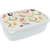 MuchoWow Broodtrommel Wit - Lunchbox - Brooddoos - Patroon - Eten - Illustratie - 18x12x6 cm - Volwassenen