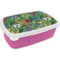 MuchoWow Broodtrommel Roze - Lunchbox - Brooddoos - Regenboog - Flora - Jungle - Patronen - 18x12x6 cm - Kinderen - Meisje