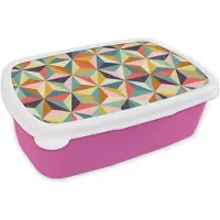 MuchoWow Broodtrommel Roze - Lunchbox - Brooddoos - Retro - Regenboog - 3D - Geometrie - Driehoek - 18x12x6 cm - Kinderen - Meisje