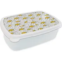 MuchoWow Broodtrommel Wit - Lunchbox - Brooddoos - Bloemen - Wit - Lente - Patronen - 18x12x6 cm - Volwassenen