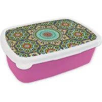 MuchoWow Broodtrommel Roze - Lunchbox - Brooddoos - Mozaïek - Patronen - Mandala - 18x12x6 cm - Kinderen - Meisje