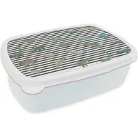 MuchoWow Broodtrommel Wit - Lunchbox - Brooddoos - Kinderkamer - Dinosaurus - Zwart - Jongens - Meisjes - Kinderen - 18x12x6 cm - Volwassenen
