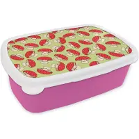 MuchoWow Broodtrommel Roze - Lunchbox - Brooddoos - Paddenstoel - Rood - Patronen - 18x12x6 cm - Kinderen - Meisje