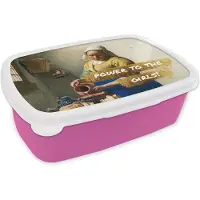 MuchoWow Broodtrommel Roze - Lunchbox - Brooddoos - Melkmeisje - Goud - Quotes - Schilderij - Oude meesters - 18x12x6 cm - Kinderen - Meisje