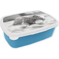 MuchoWow Broodtrommel Blauw - Lunchbox - Brooddoos - Kat - Bed - Bedsprei - Meisjes - Kinderen - Jongens - Kind - 18x12x6 cm - Kinderen - Jongen