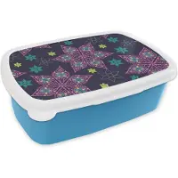 MuchoWow Broodtrommel Blauw - Lunchbox - Brooddoos - Sterren - Regenboog - Luxe - Winter - Patroon - 18x12x6 cm - Kinderen - Jongen