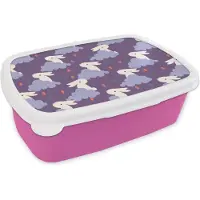MuchoWow Broodtrommel Roze - Lunchbox - Brooddoos - Patronen - Konijn - Lucht - Paars - Meisjes - Kinderen - Kids - 18x12x6 cm - Kinderen - Meisje