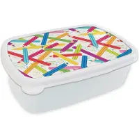 MuchoWow Broodtrommel Wit - Lunchbox - Brooddoos - Potlood - Patronen - Regenboog - 18x12x6 cm - Volwassenen