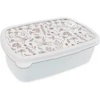 MuchoWow Broodtrommel Wit - Lunchbox - Brooddoos - Planten - Patroon - Bloemen - 18x12x6 cm - Volwassenen