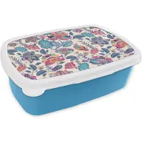 MuchoWow Broodtrommel Blauw - Lunchbox - Brooddoos - Regenboog - Bloemen - Schets - Patronen - 18x12x6 cm - Kinderen - Jongen